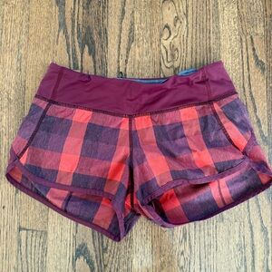 Lululemon Athletica Red and Purple Plaid Athletic Shorts